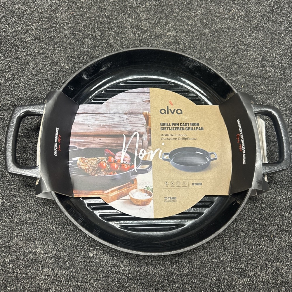Alva Nori 11-inch Enameled Cast Iron Grill Pan, Oven and Induction Safe - New